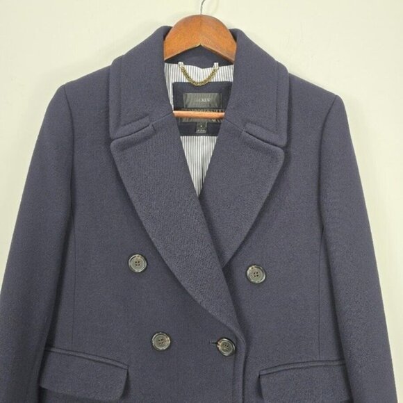 J CREW Double Cloth Italy Peacoat 8 Navy Blue Double Breast Wool Blend - Picture 4 of 16